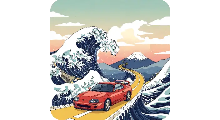 Ukiyo-e Pop Art Supra Mk4 Great Wave Mount Fuji Illustration