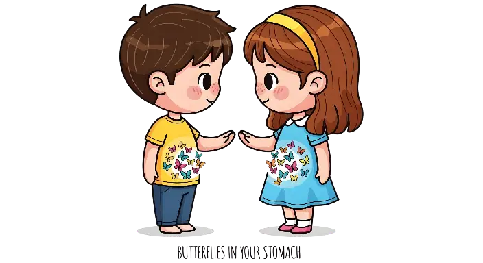 Cute Cartoon Children Butterflies in Stomach Illustration