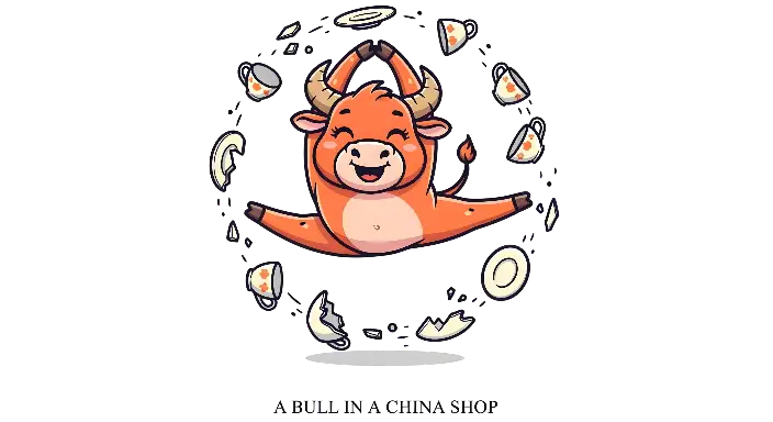 Cartoon Bull in a China Shop Doing Splits Illustration
