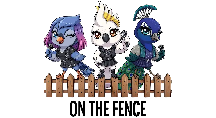 Chibi Punk Rock Bird Musicians on Fence - Cute Animal Band Graphic