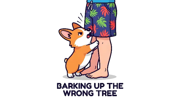 Cartoon Corgi Barking Up The Wrong Tree Funny Dog Design - landscape - width: 5632px, height: 3072px