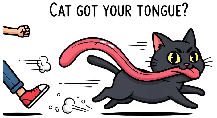 Cartoon Cat with Exaggerated Long Tongue Pulled by Person Graphic - landscape - width: 5632px, height: 3072px