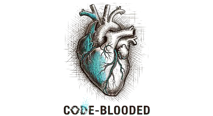 Code-Blooded Anatomical Heart Cyberpunk Tech Art T-shirt Design - landscape - width: 5632px, height: 3072px