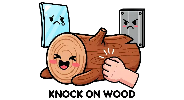 Cartoon Kawaii Knock on Wood with Crying Glass & Angry Metal Art