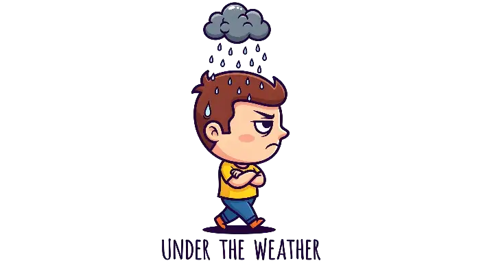 Cartoon Illustrative Sad Boy Under Rain Cloud Graphic - landscape - width: 5632px, height: 3072px