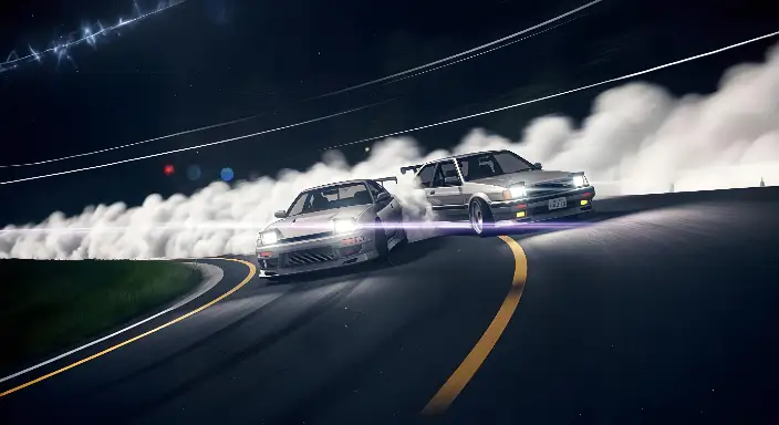 Pixel Art JDM Night Drifting Cars Motion Blur Game Art