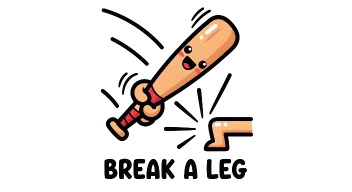 Kawaii Baseball Bat Hitting Leg 'Break a Leg' Humorous Graphic