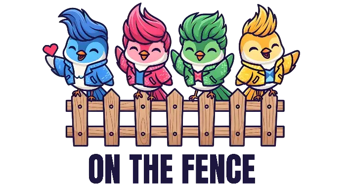 Chibi Kawaii Four Birds with Spiky Hair and Jackets on a Fence Design - landscape - width: 5632px, height: 3072px