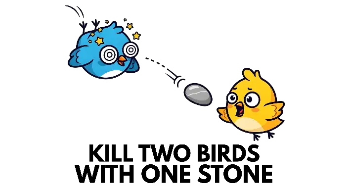 Cartoon Kill Two Birds with One Stone Idiom Graphic