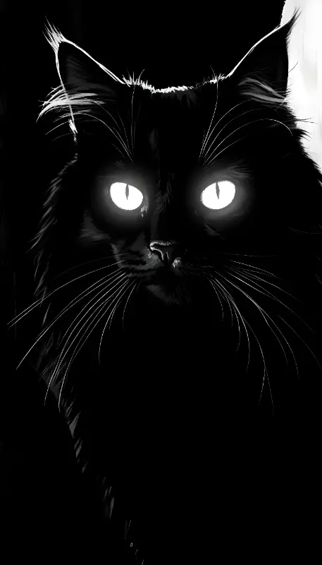 Black Cat Head Digital Painting with Mysterious Glowing Eyes