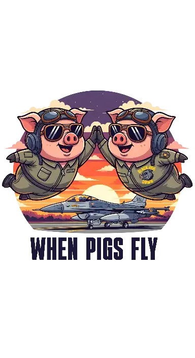 Cartoon Pilot Pigs High-Fiving Fighter Jet Design, When Pigs Fly - portrait - width: 3072px, height: 5632px