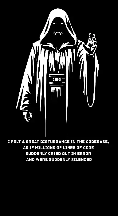 Minimalist Hooded Figure Coding Error Meme for Developers - portrait - width: 3072px, height: 5632px