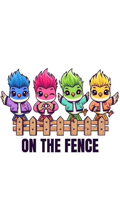 Cute Cartoon Rockabilly Birds on Fence Illustration - portrait - width: 3072px, height: 5632px