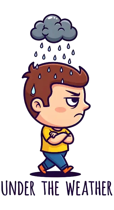 Cartoon Illustrative Sad Boy Under Rain Cloud Graphic - portrait - width: 3072px, height: 5632px