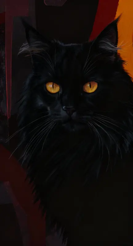Black Cat Glowing Eyes Digital Painting for Mysterious Wall Art