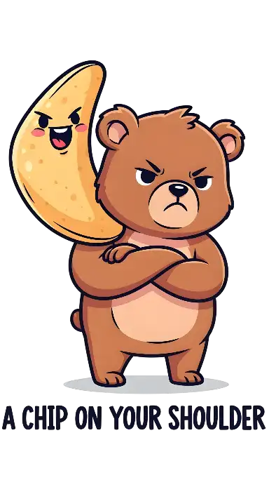 Cartoon Bear with Potato Chip on Shoulder Humorous Pun Design - portrait - width: 3072px, height: 5632px