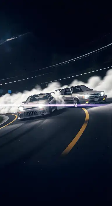 Pixel Art JDM Night Drifting Cars Motion Blur Game Art - portrait - width: 3072px, height: 5632px
