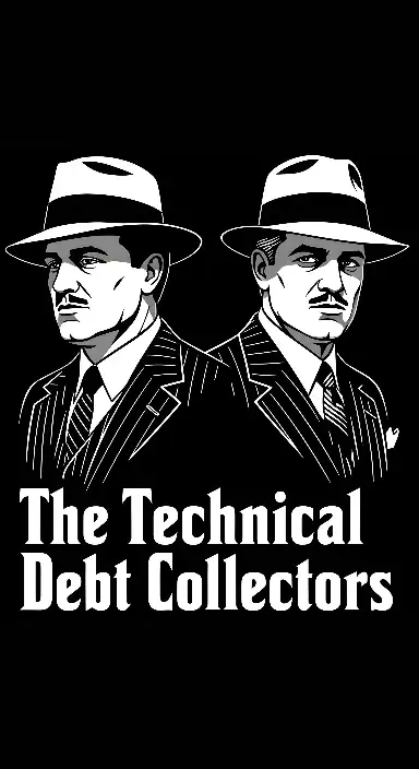 Vintage Gangster Style Technical Debt Collectors Graphic for Developers - portrait - width: 3072px, height: 5632px