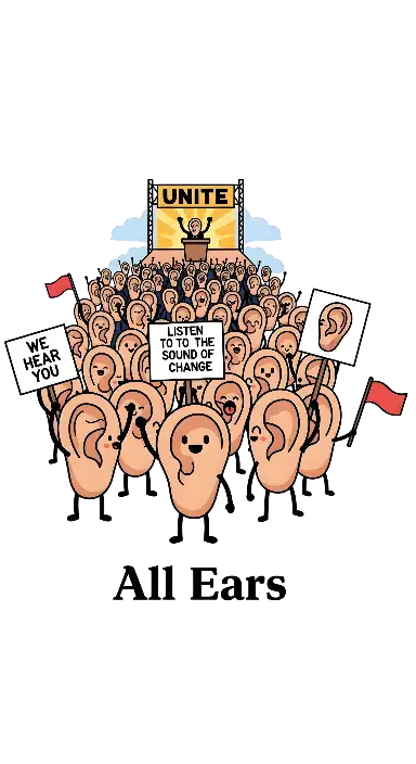Humorous Anthropomorphic Ears Protest Design: The Sound of Change - portrait - width: 3072px, height: 5632px