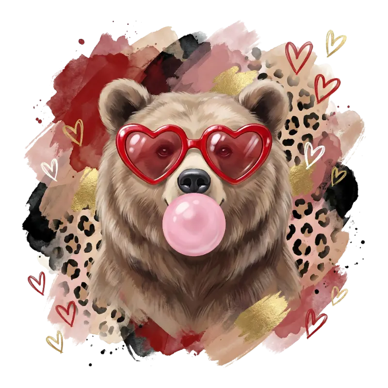 Trendy Watercolor Leopard Print Bubblegum Bear Heart Glasses