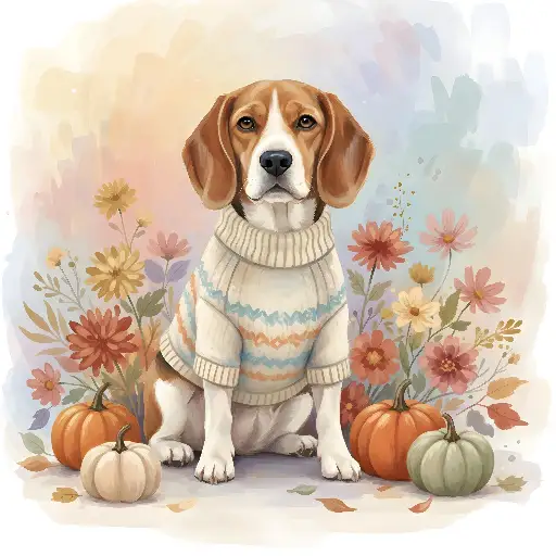 Watercolor Beagle Autumn Sweater Illustration for Dog Lovers