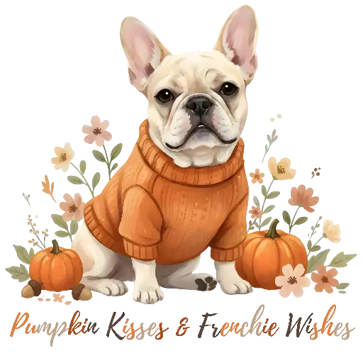 Cute Watercolor French Bulldog in Cozy Autumn Sweater & Pumpkins