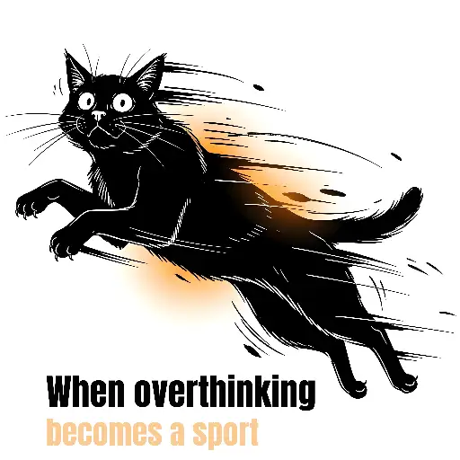 Cartoon Anxious Black Cat Design: Overthinking Becomes Sport