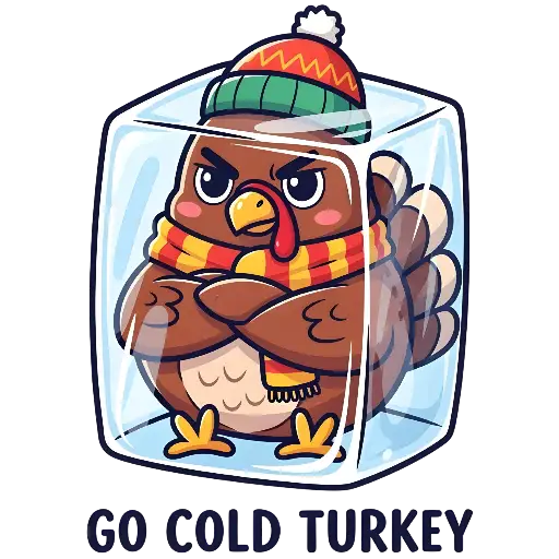 Cartoon 'Go Cold Turkey' Illustration: Funny Frozen Turkey in Ice