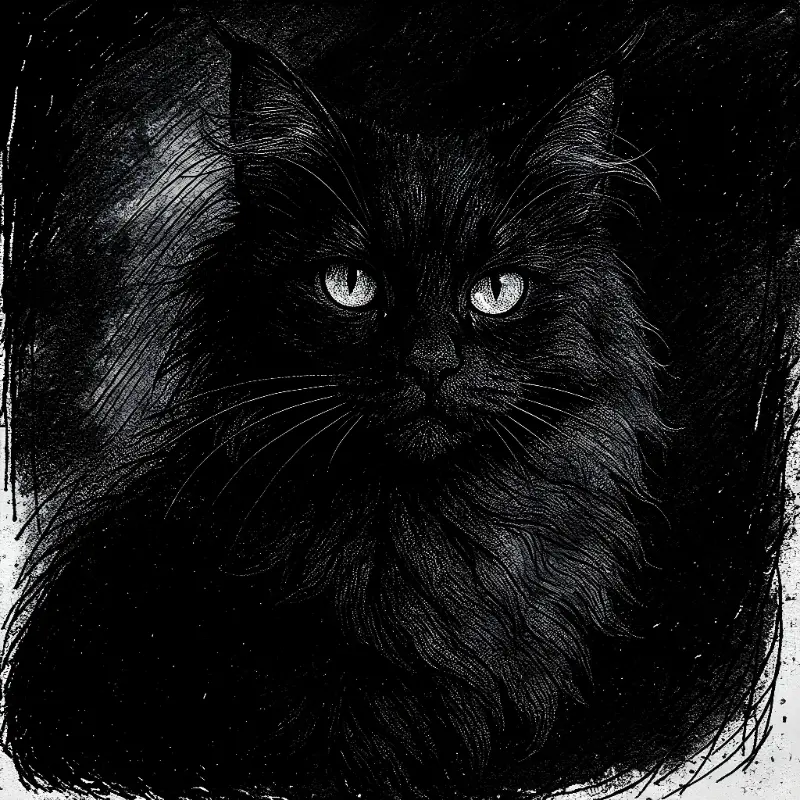 Pen and Ink Black Cat Portrait: Mysterious Gothic Feline