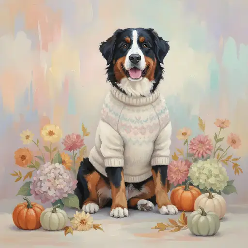 Bernese Mountain Dog Autumn Painterly Cozy Art Print