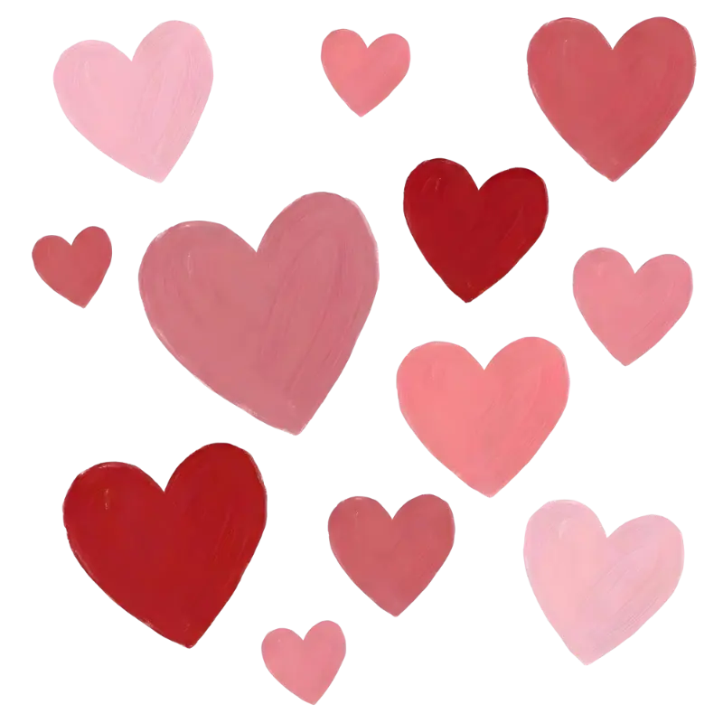 Hand-painted Romantic Pink Red Scattered Hearts Pattern Background