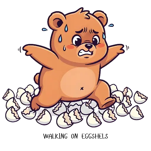 Cartoon Distressed Bear Stepping on Eggshells Sticker