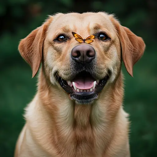 Playful Labrador with Butterfly on Nose