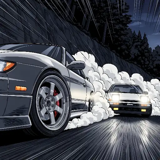 Anime Drifting Cars: Intense Night Race Artwork for Enthusiasts