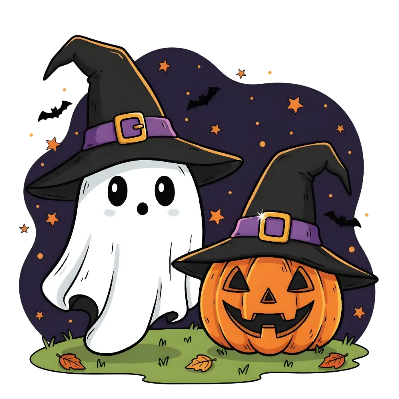 Cute Cartoon Kawaii Halloween Ghost Jack-o'-Lantern Illustration