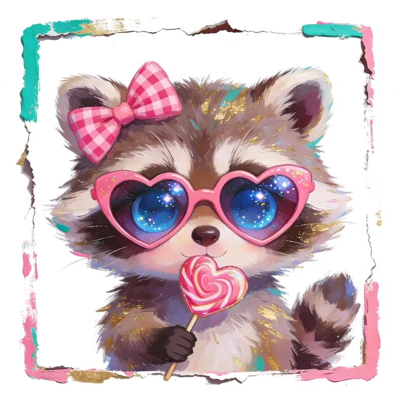 Kawaii Raccoon Character Illustration with Heart Sunglasses