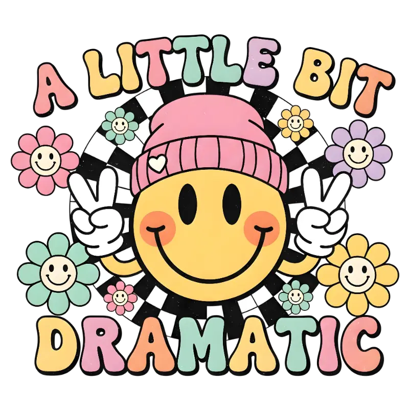 Pop Art Checkerboard Smiley with Daisy Flowers and Dramatic Quote