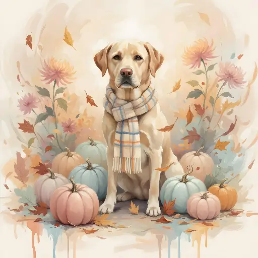 Watercolor Labrador Pumpkin Art Print for Cozy Autumn