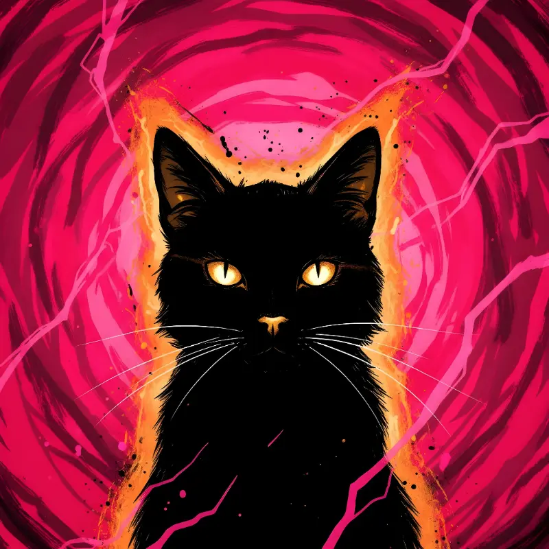 Digital Art Black Cat Glowing Eyes Graphic for Fantasy Lovers