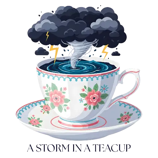 Cartoon Storm in a Teacup Illustration for Idiom Enthusiasts