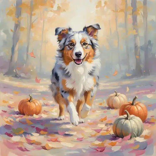 Impressionistic Australian Shepherd Autumn Forest Painting