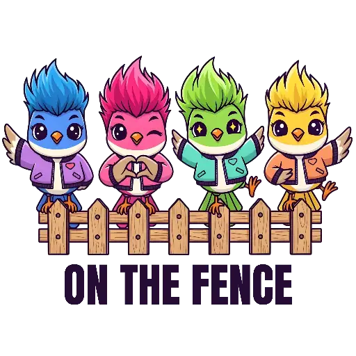 Cute Cartoon Rockabilly Birds on Fence Illustration