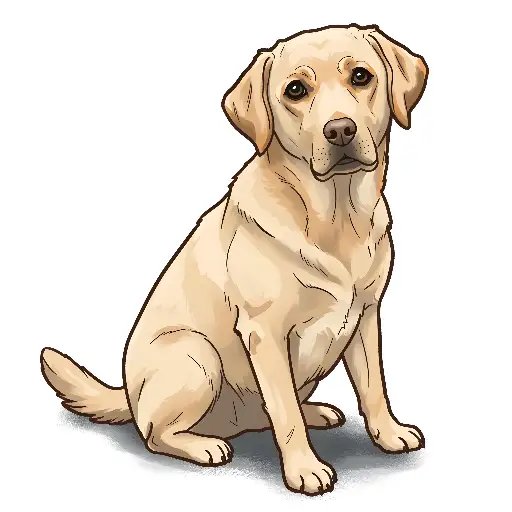 Cartoon-Style Yellow Labrador Sitting on White Background