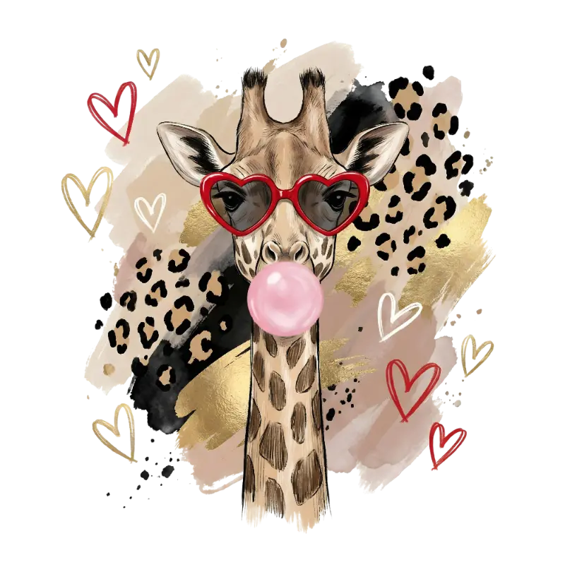 Giraffe Heart Sunglasses Bubblegum Illustration, Trendy Leopard Print