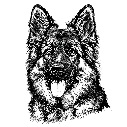 Detailed Black and White Illustration of a German Shepherd Dog
