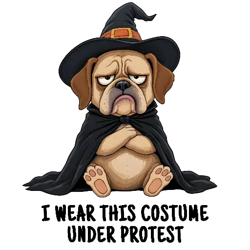 Funny Grumpy Pug Witch Cartoon Kiss Cut Sticker for Halloween