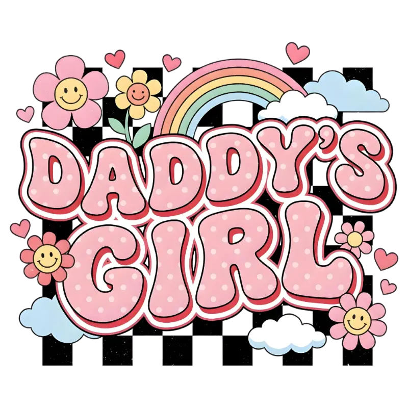 Retro Daddy's Girl Polka Dot Text Rainbow and Flowers