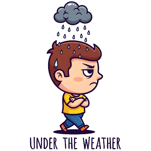 Cartoon Illustrative Sad Boy Under Rain Cloud Graphic Low Profile Baseball Cap