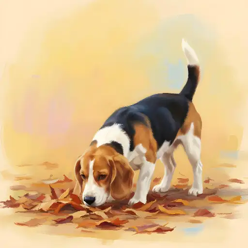 Impressionistic Beagle Dog Sniffing Autumn Leaves Painting for Dog Lovers