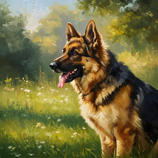 German Shepherd in a Sunlit Meadow